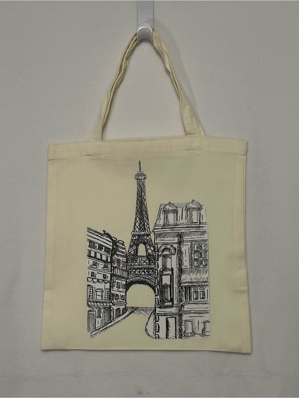 Paris Sketch Tote Bag in Cream Color Size 15”x 15”
